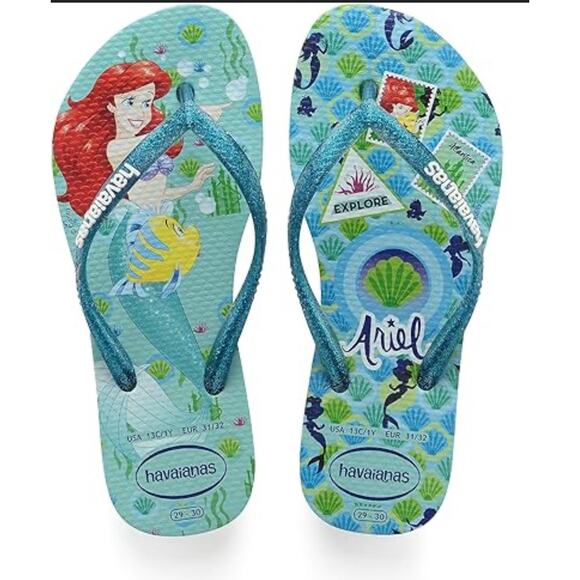 HAVAIANAS SLIM NEW Girls 3Y Disney Little Mermaid Ariel Kids Flip Flop Sandals - Picture 1 of 6
